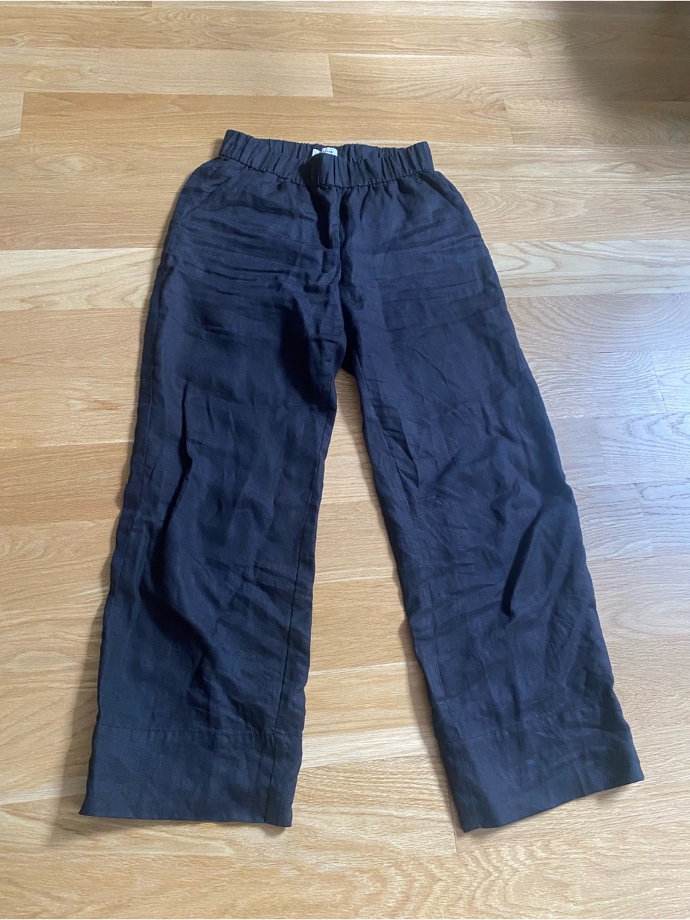Everlane Women’s Black Linen-Blend Elastic Waist Wide Leg Pants in Size S